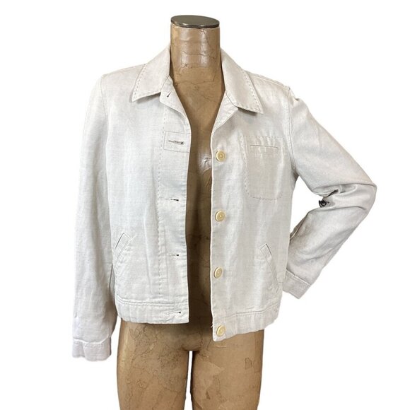 Ann Taylor Cotton-Linen Button-Up Jacket Natural Beige Sz M #291R - Picture 4 of 9